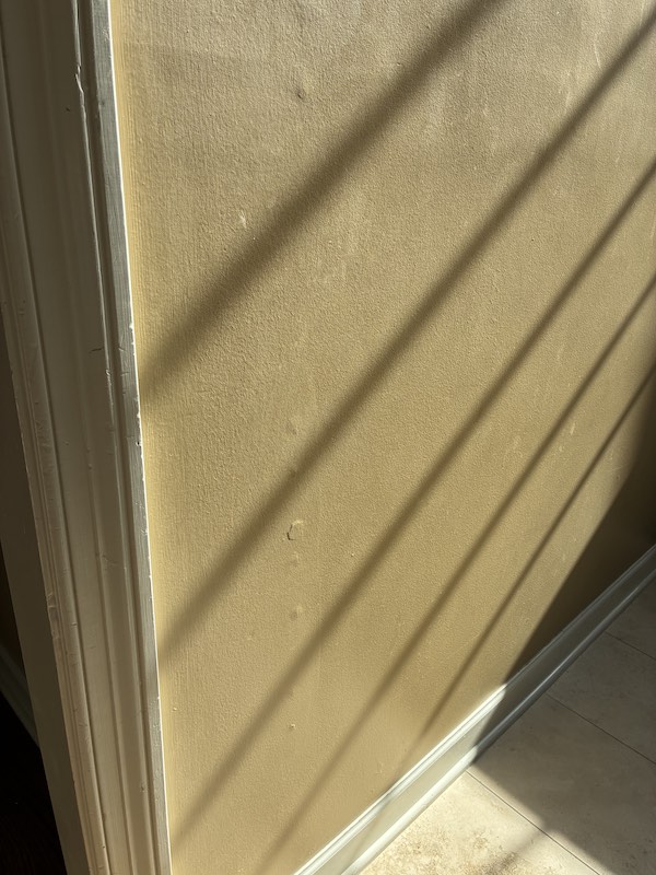 Nail pops pushing through drywall on an interior wall before repair